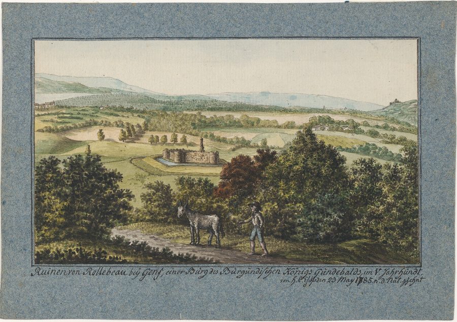 Историческое изображение руин Château de Rouelbeau в болотах Менье