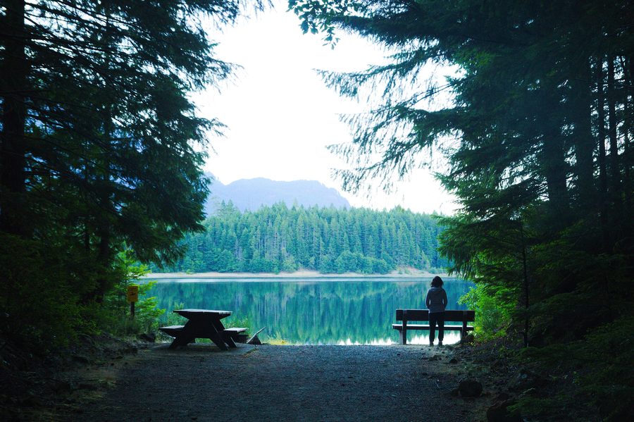 Закат над озером Buttle Lake в провинциальном парке Strathcona